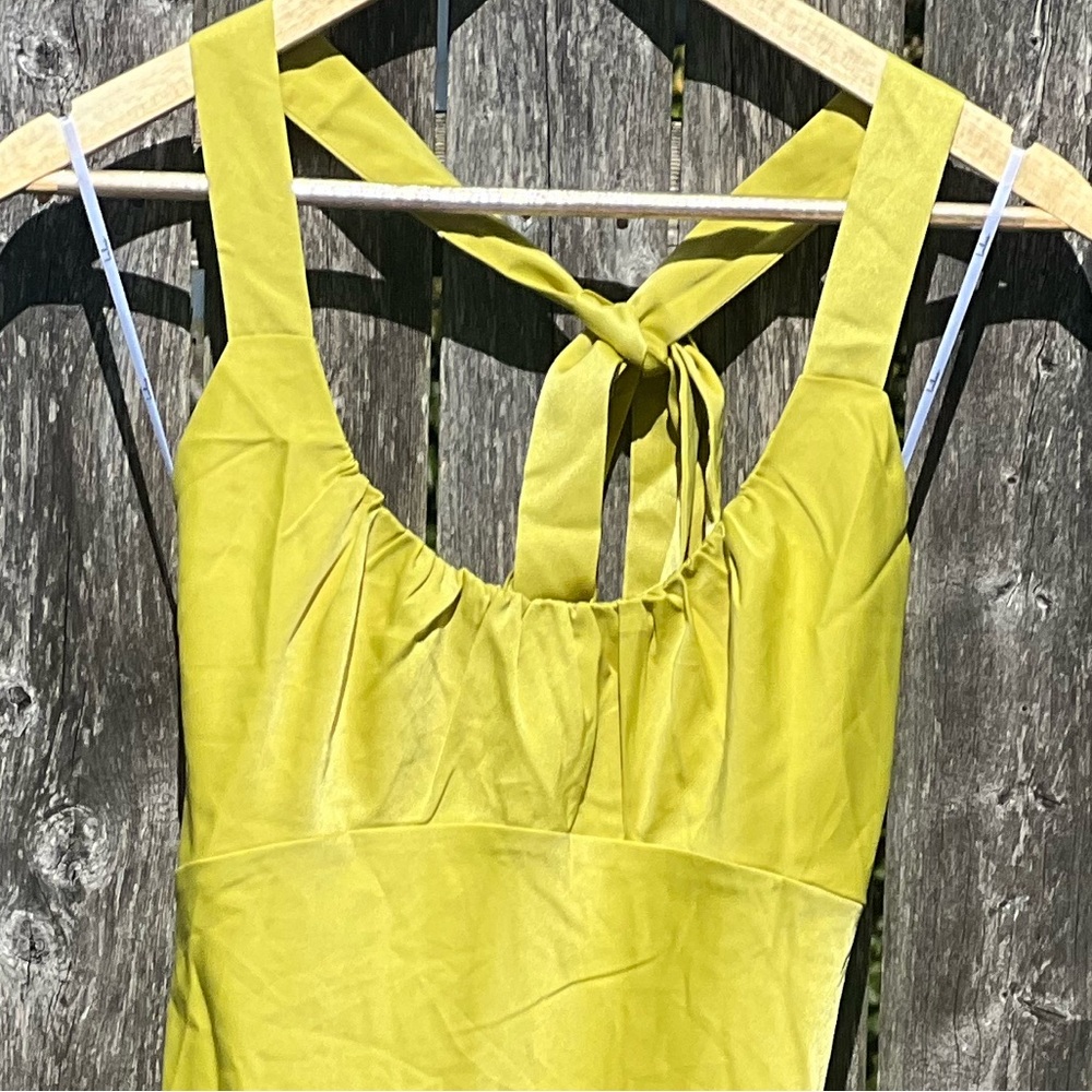 Lulus Certainly Glorious Chartreuse Satin Backless Midi Slip Dress NWT - Picture 5 of 11